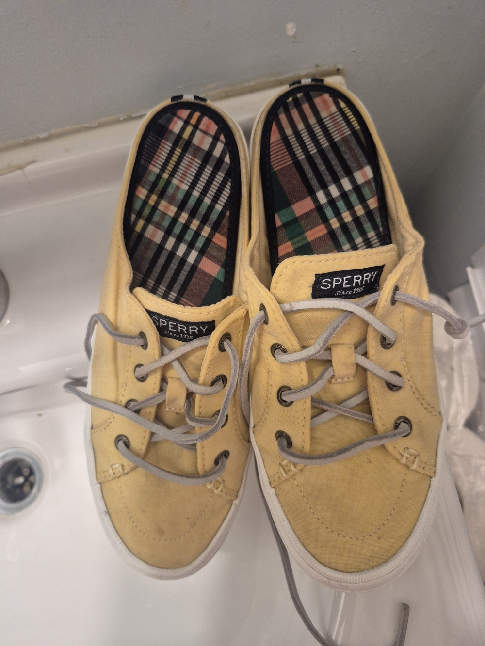 Sperry Yellow Canvas Lace-Up Sneakers with Plaid Lining
